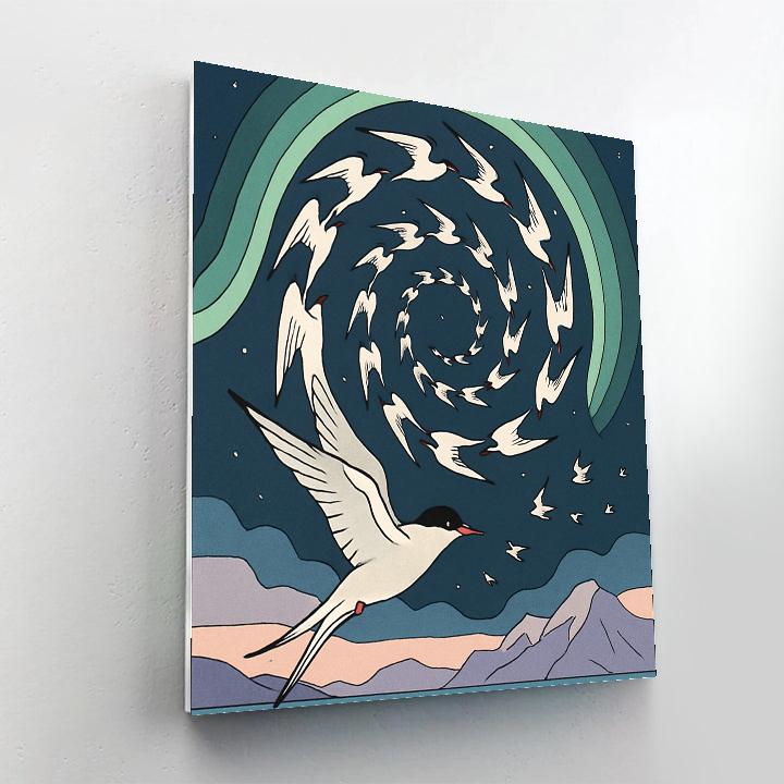 Aurora Spiral With Birds Migration Map paint by numbers