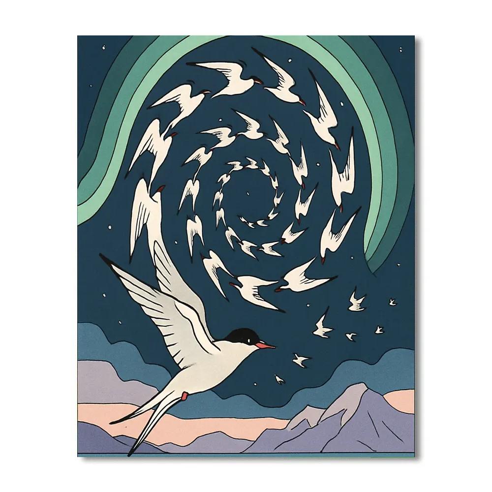 Aurora Spiral With Birds Migration Map paint by numbers