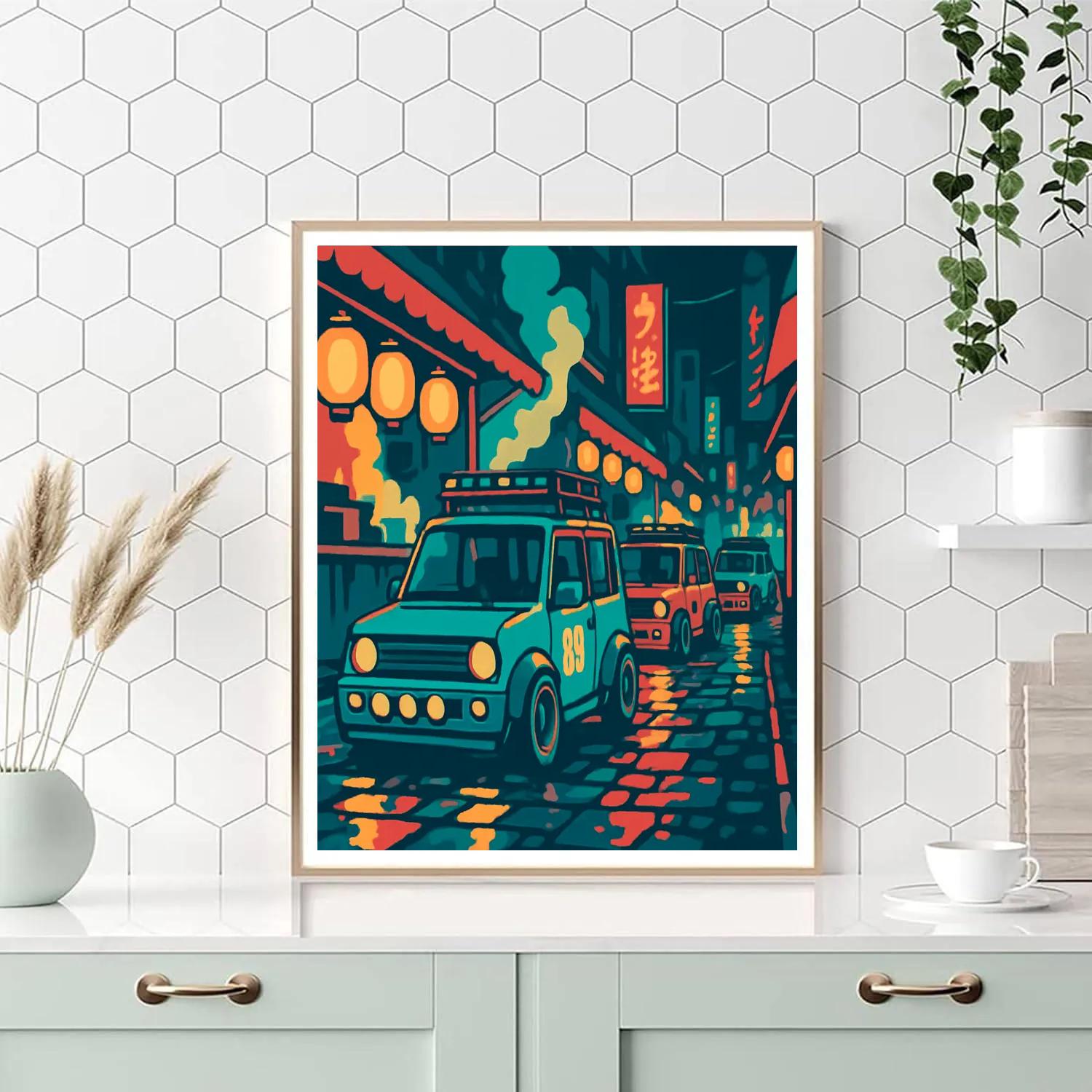 Night Market Cars Caravan Numbered painting kits