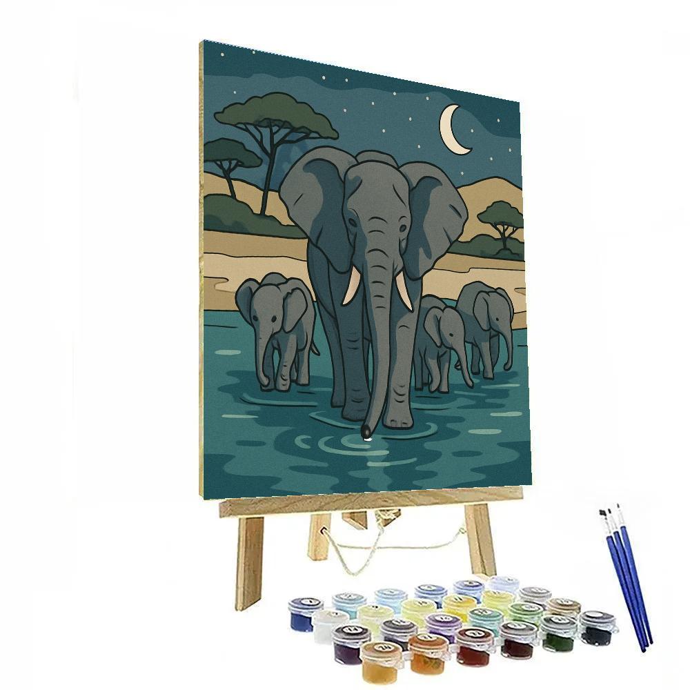 Moonlit Elephant Oasis Crossing DIY paint by numbers