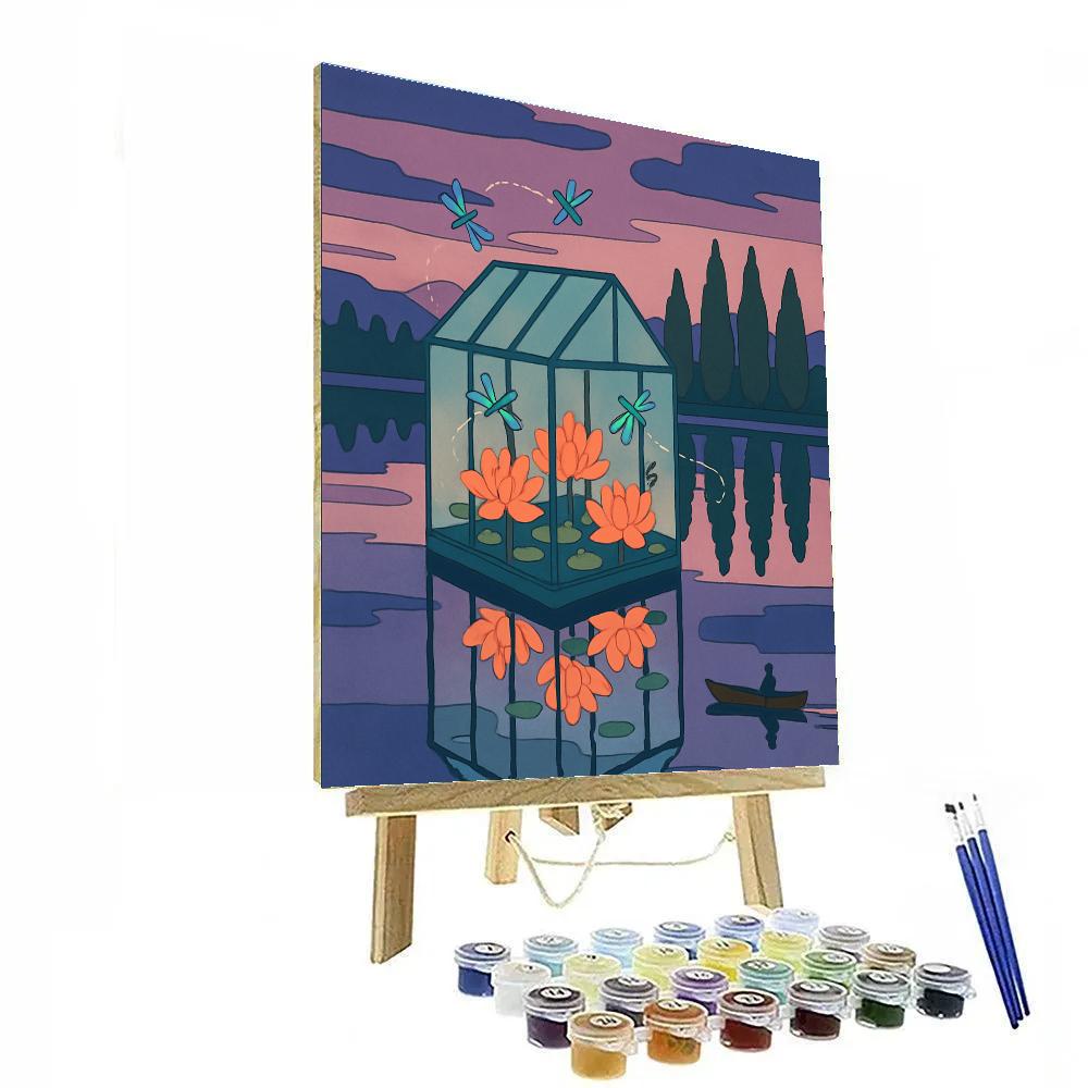 Mirror Bloom At Dusk With Lake Paint by numbers art