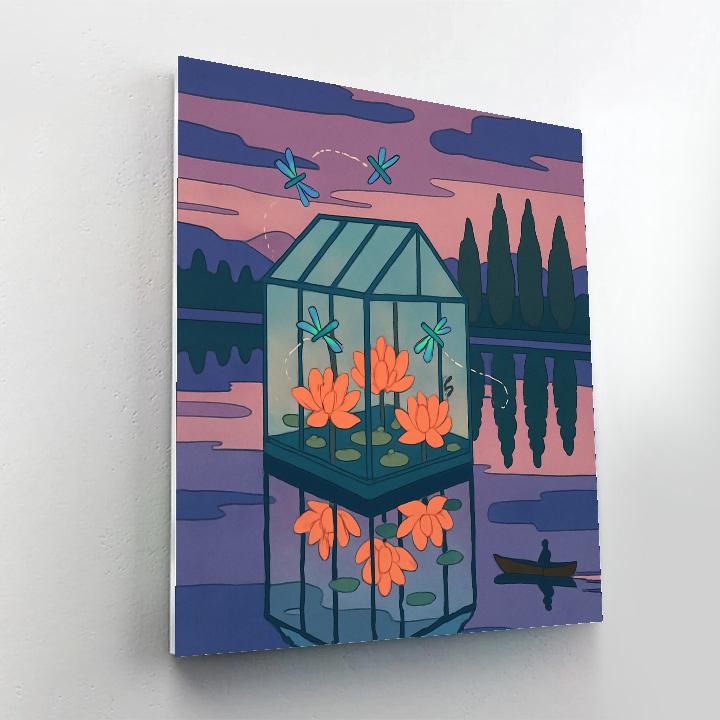 Mirror Bloom At Dusk With Lake Paint by numbers art