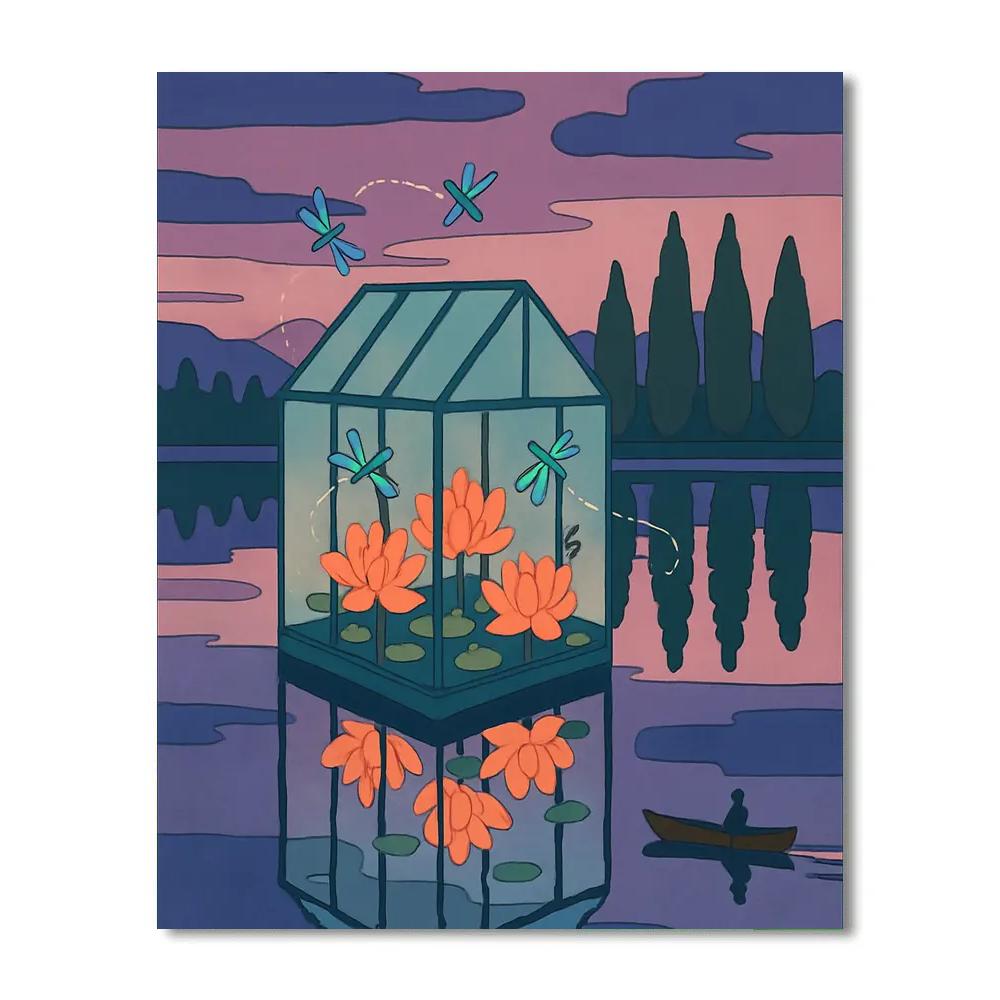 Mirror Bloom At Dusk With Lake Paint by numbers art