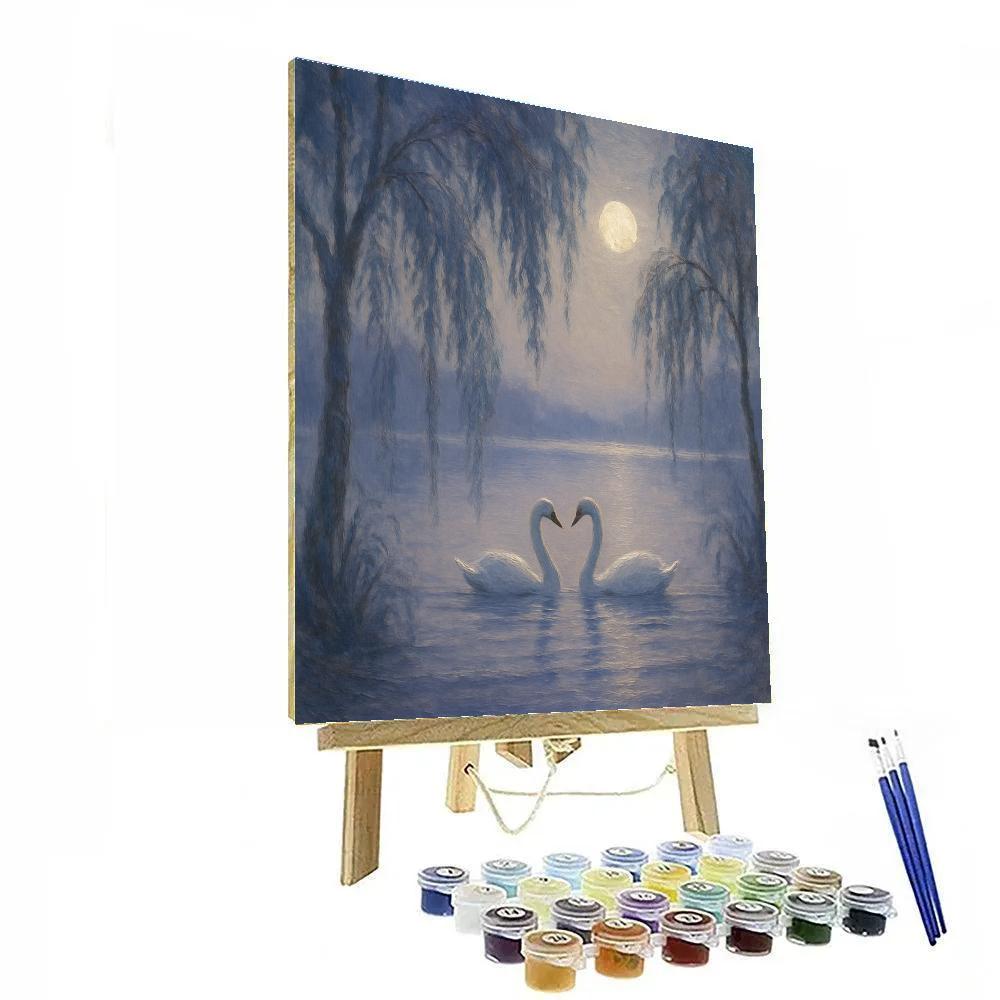Moonlit Swans In Willow Mist Paint by numbers kits