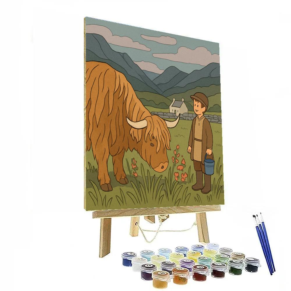 Highland Meadow With Cow Companion Numbered painting kits