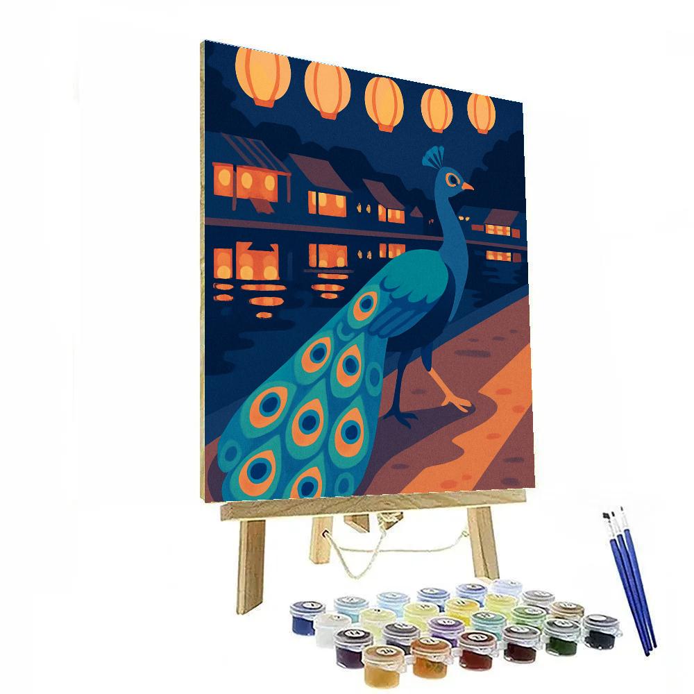 Festival Lanterns Above A Regal Peacock Paint by numbers art