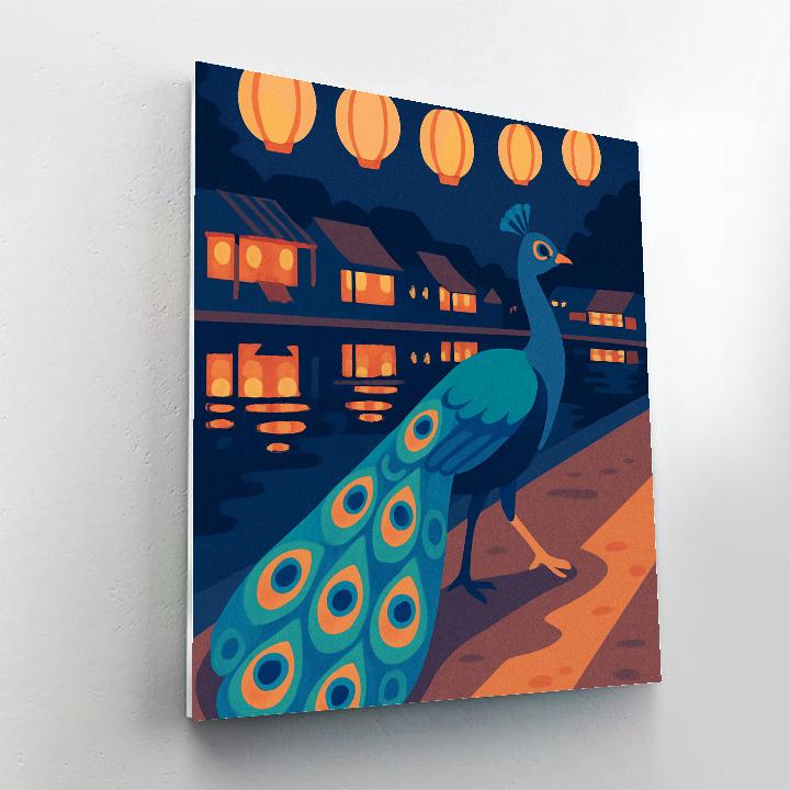 Festival Lanterns Above A Regal Peacock Paint by numbers art