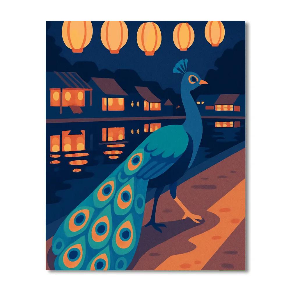 Festival Lanterns Above A Regal Peacock Paint by numbers art