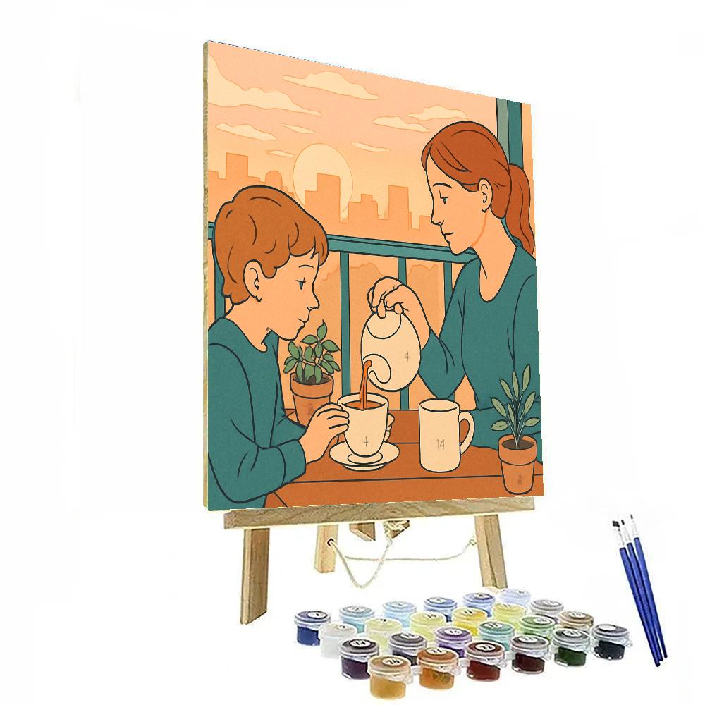 Tea Ceremony With Mother At Dawn Painting by numbers kit
