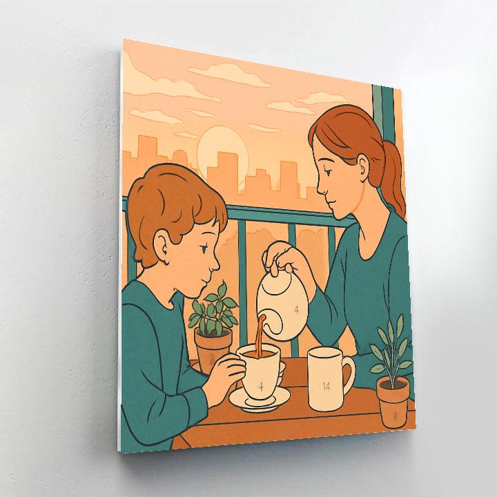 Tea Ceremony With Mother At Dawn Painting by numbers kit