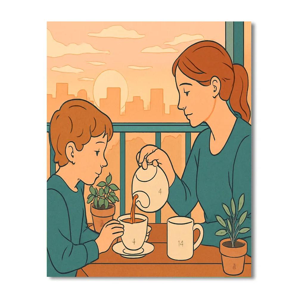 Tea Ceremony With Mother At Dawn Painting by numbers kit