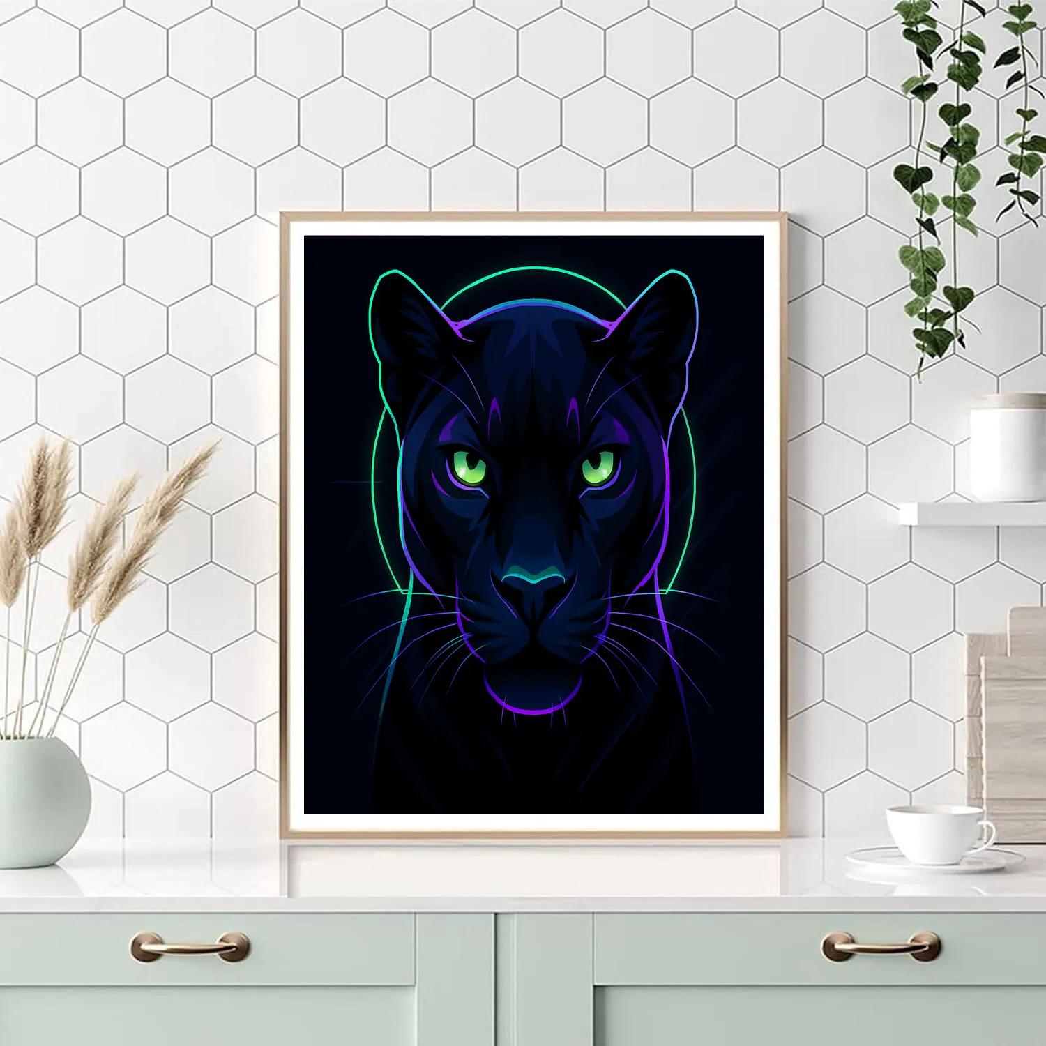 Neon Orbit Panther Profile Front paint by number