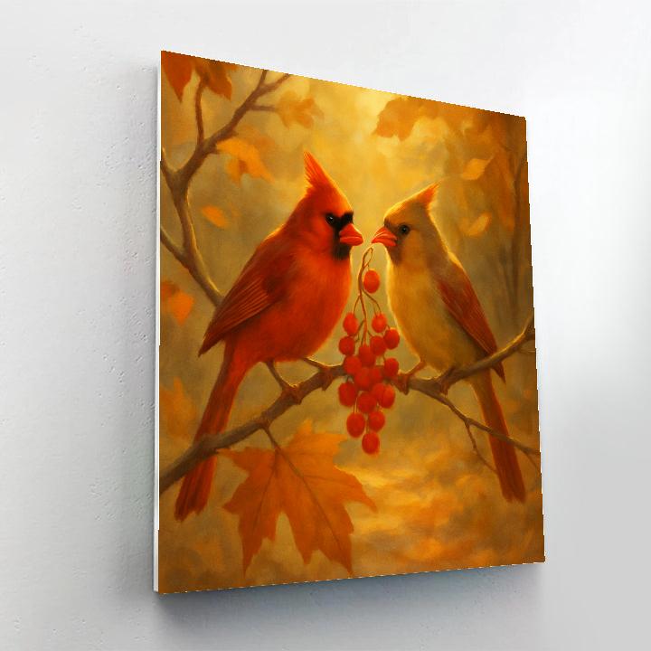 Autumn Hearth Cardinals In Maple Glow Numbered painting kits