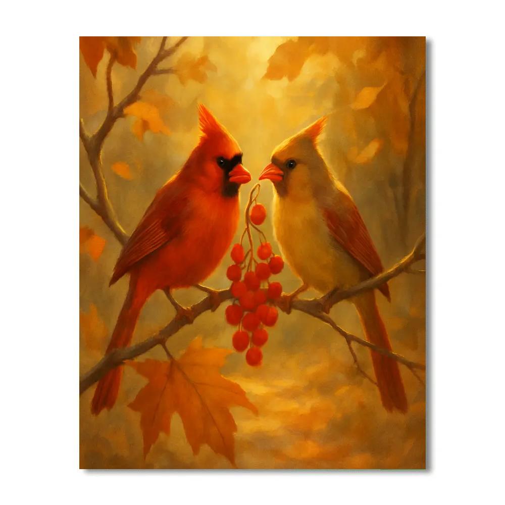 Autumn Hearth Cardinals In Maple Glow Numbered painting kits