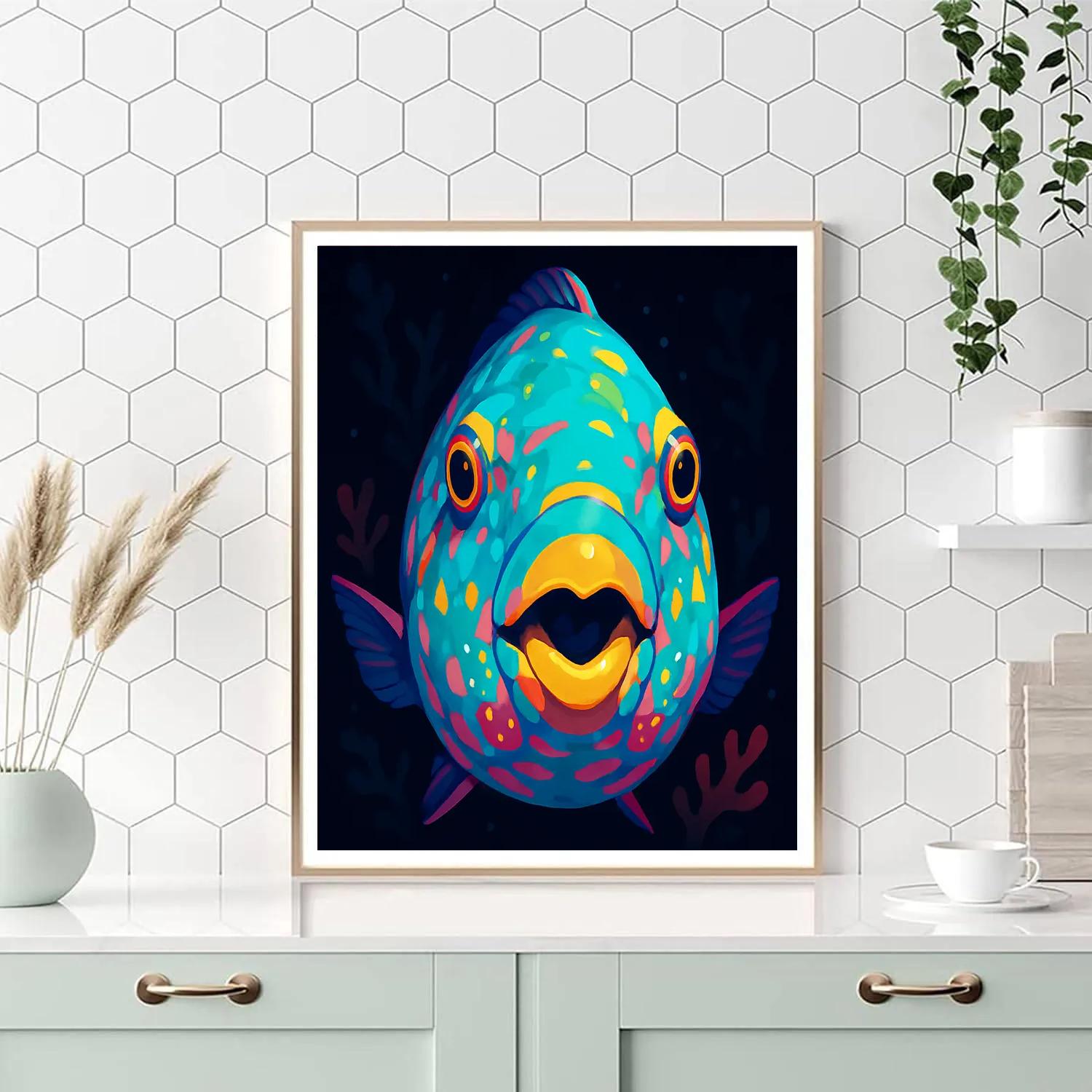 Starlit Reef Parrotfish Mask Paint by numbers art