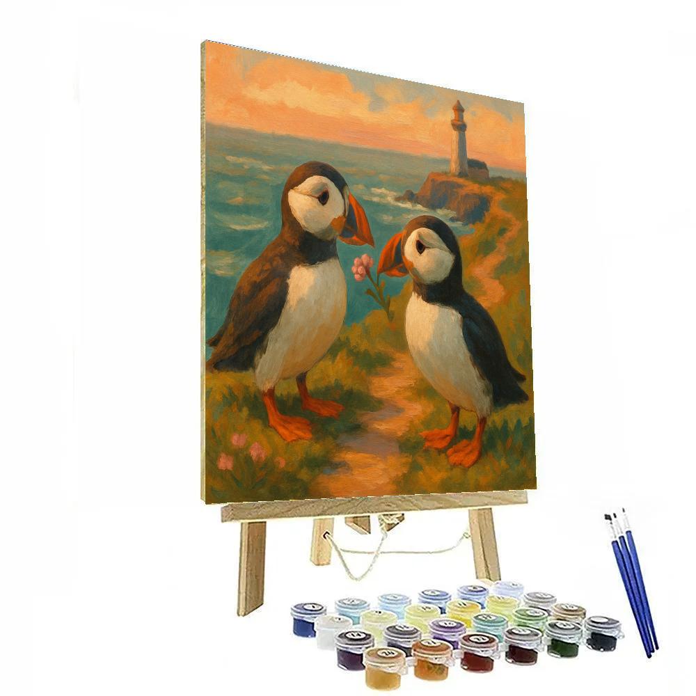 Puffins On The Cozy Sea Cliff Path Paint by numbers kits