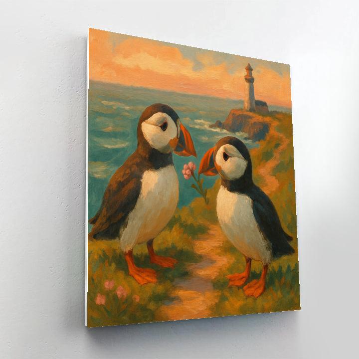 Puffins On The Cozy Sea Cliff Path Paint by numbers kits