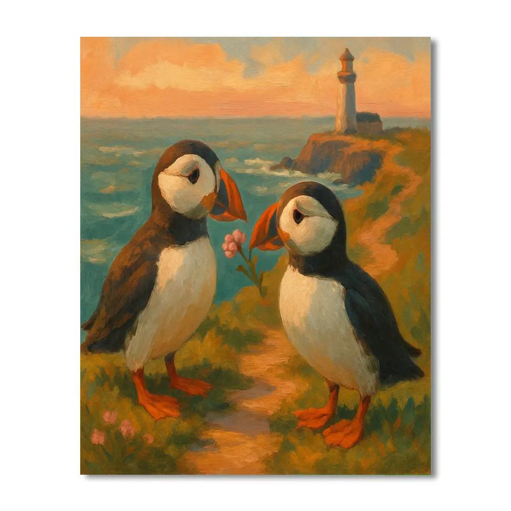 Puffins On The Cozy Sea Cliff Path Paint by numbers kits