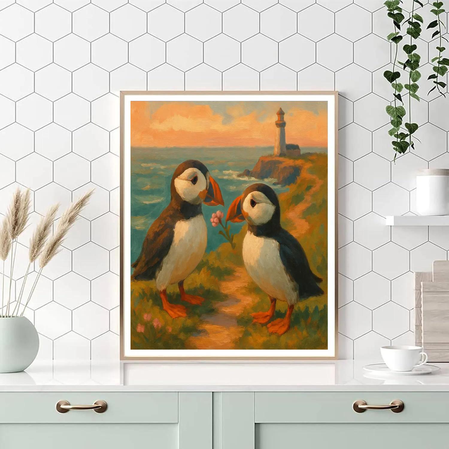 Puffins On The Cozy Sea Cliff Path Paint by numbers kits