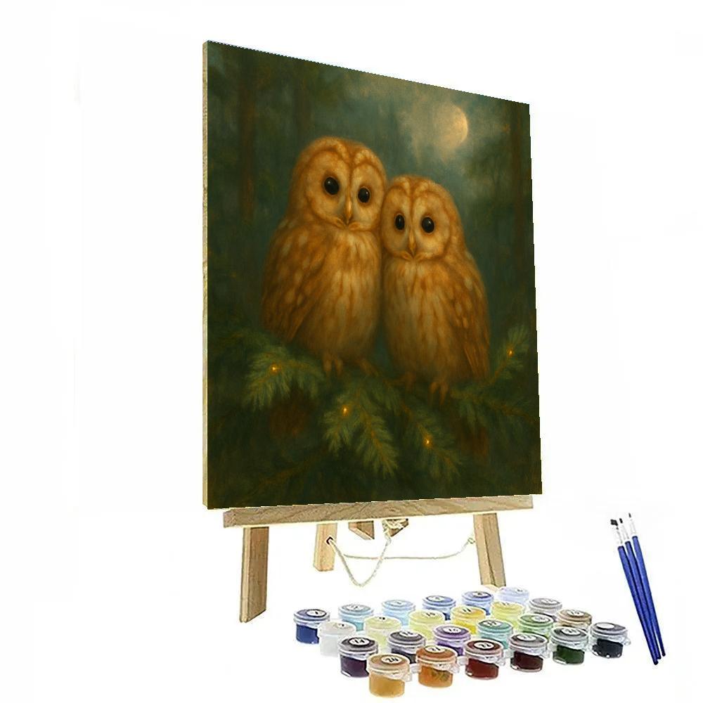 Owls Among The Fir Needle Lanterns DIY paint by numbers