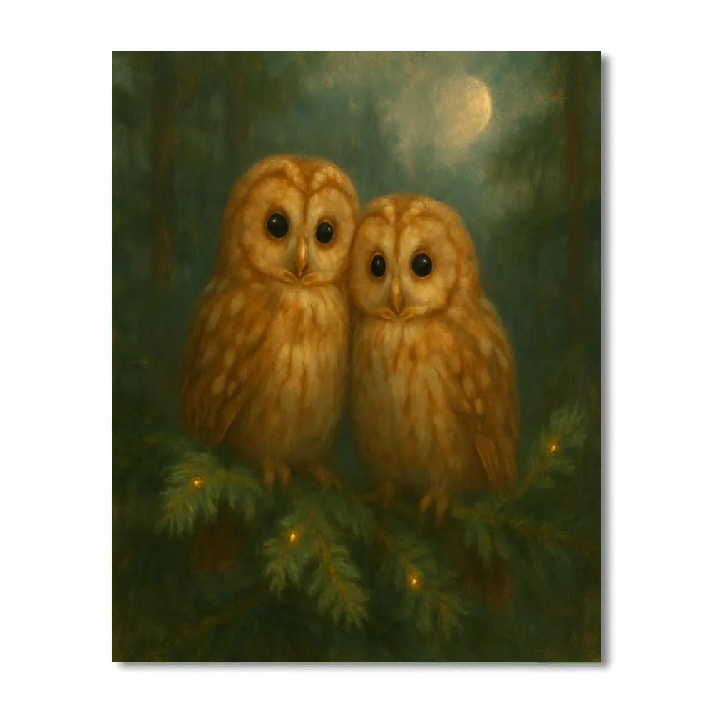 Owls Among The Fir Needle Lanterns DIY paint by numbers