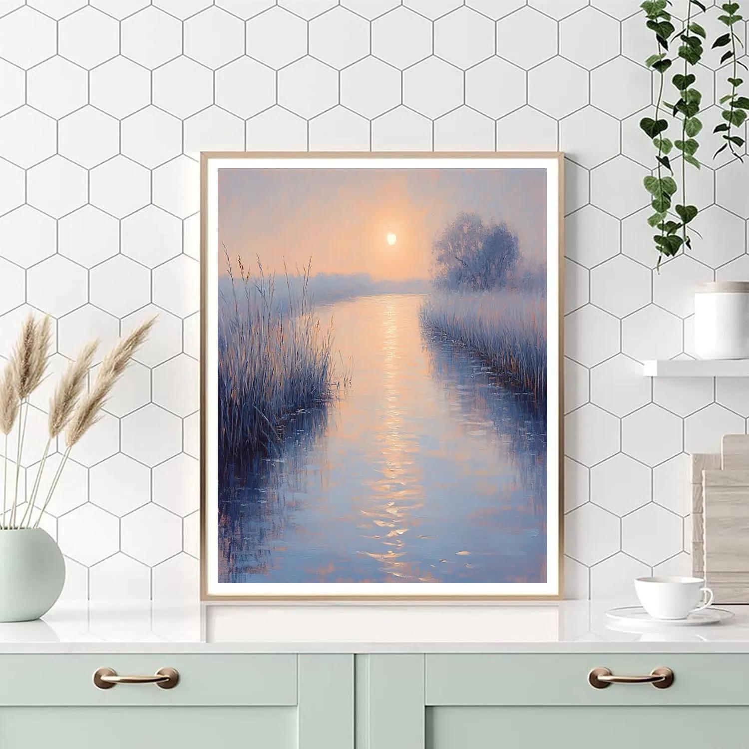 Claude Monet Inspired Sunrise Over Misty River Numbered painting kits