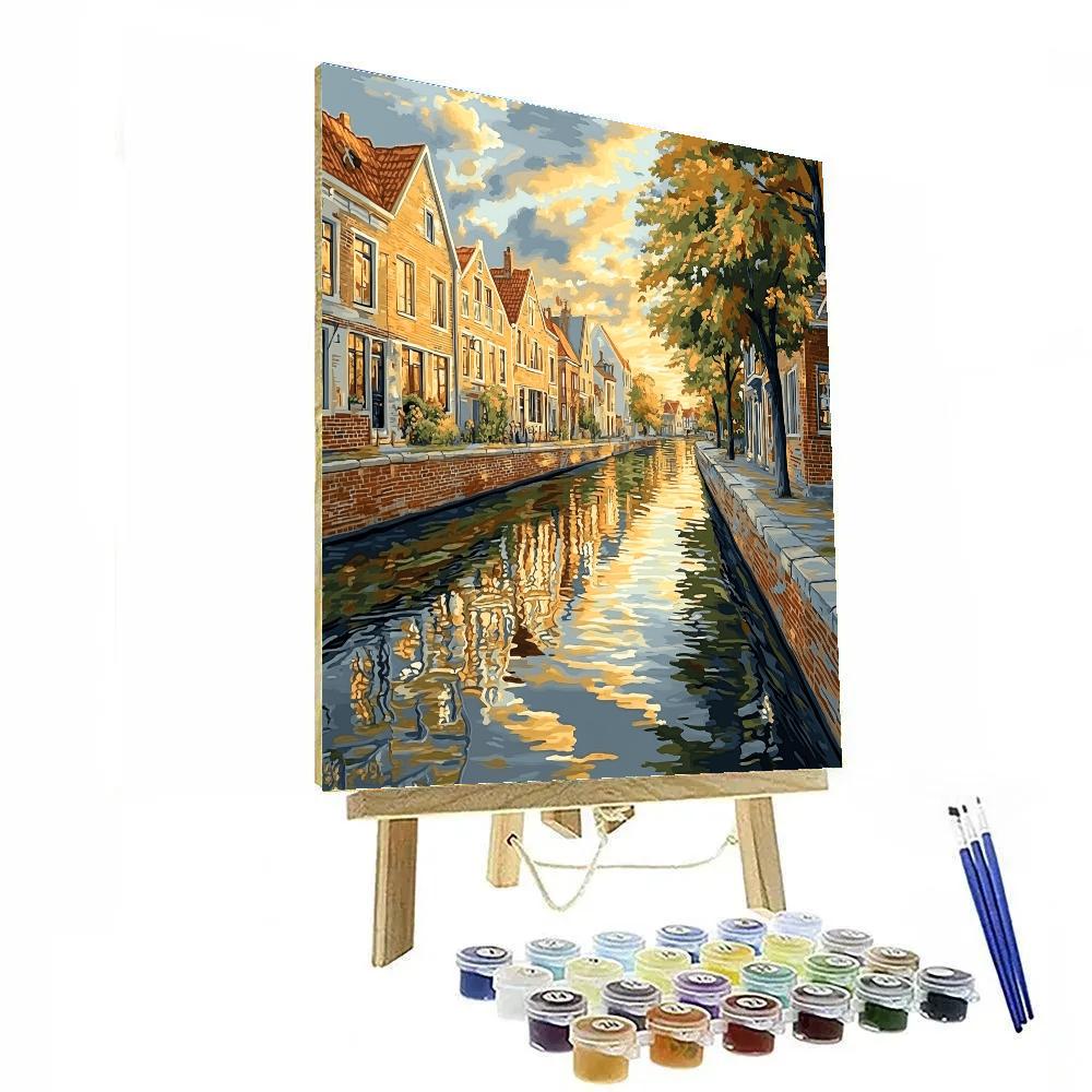 Johannes Vermeer Inspired Golden Delft Canal Reflections At Still Noon Paint by numbers kits