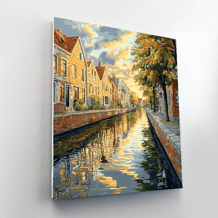 Johannes Vermeer Inspired Golden Delft Canal Reflections At Still Noon Paint by numbers kits