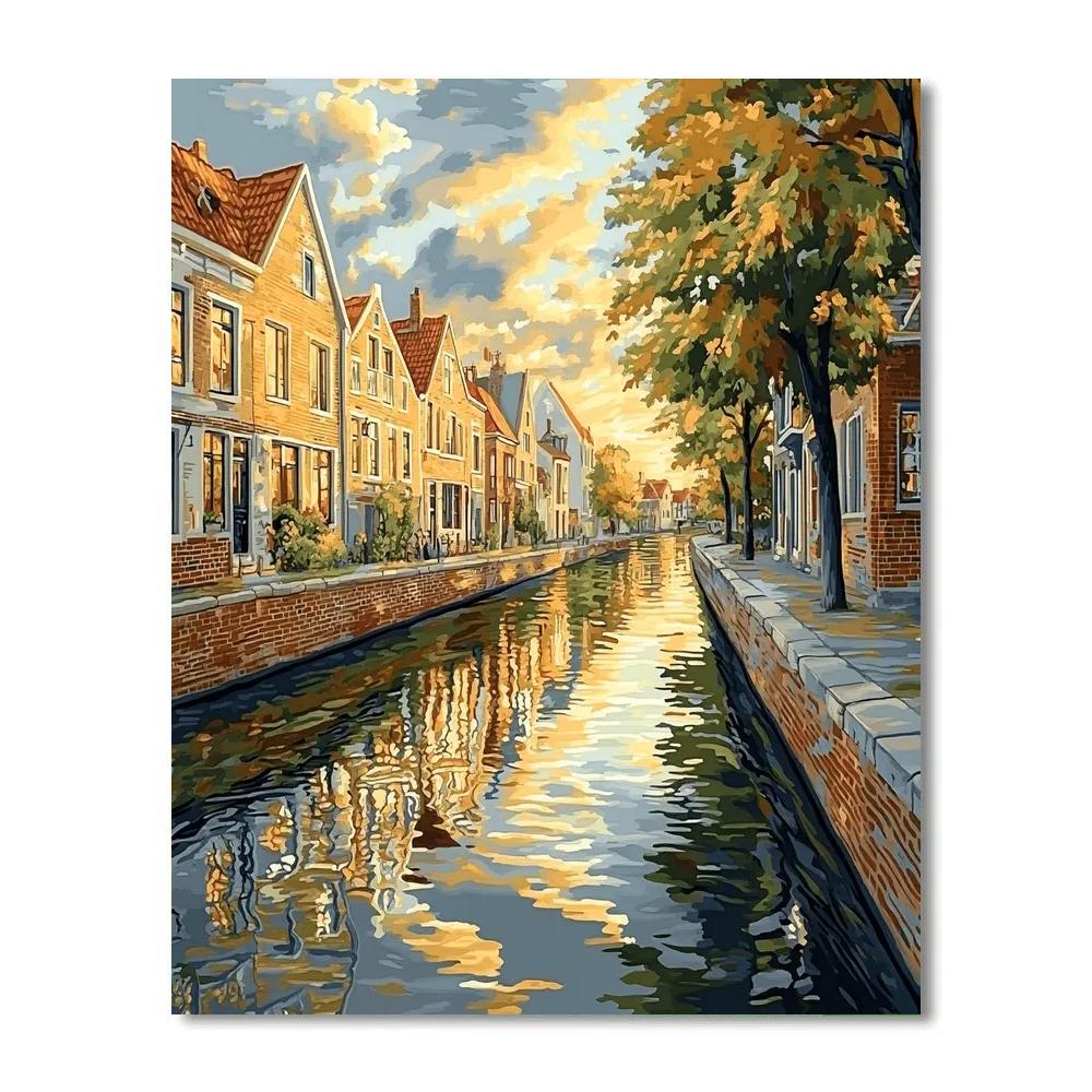 Johannes Vermeer Inspired Golden Delft Canal Reflections At Still Noon Paint by numbers kits