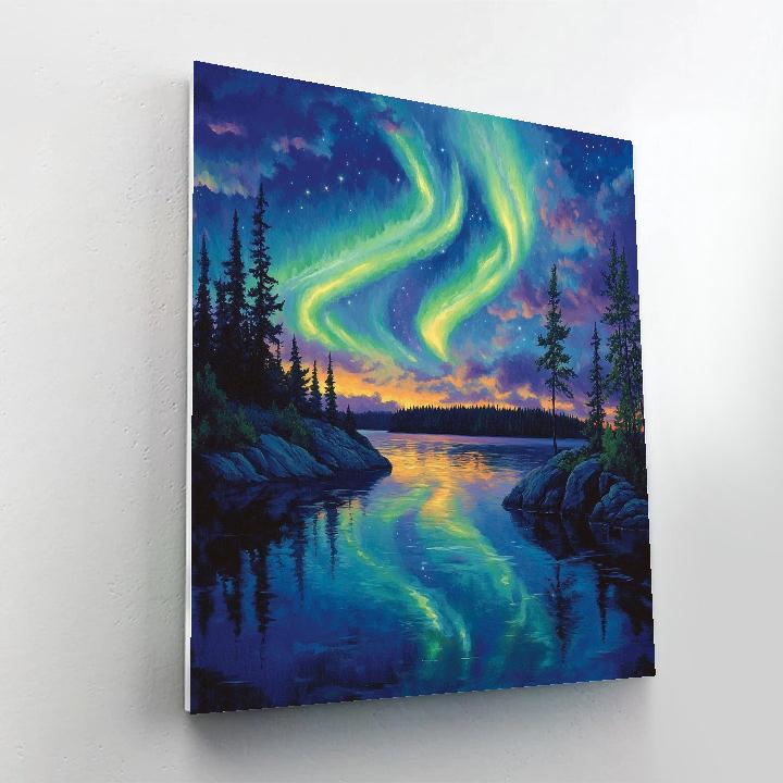 Frederick Varley Inspired Aurora Over Silent Shield Lake Number painting