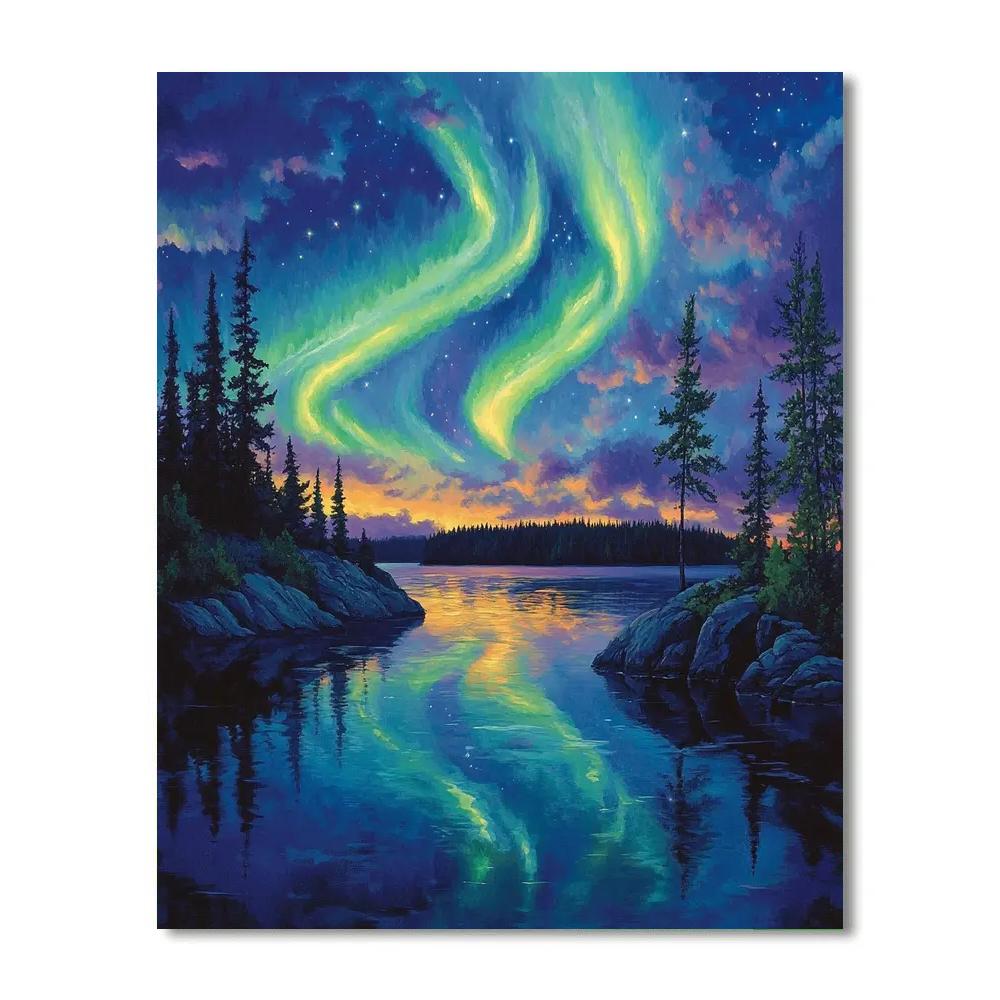 Frederick Varley Inspired Aurora Over Silent Shield Lake Number painting