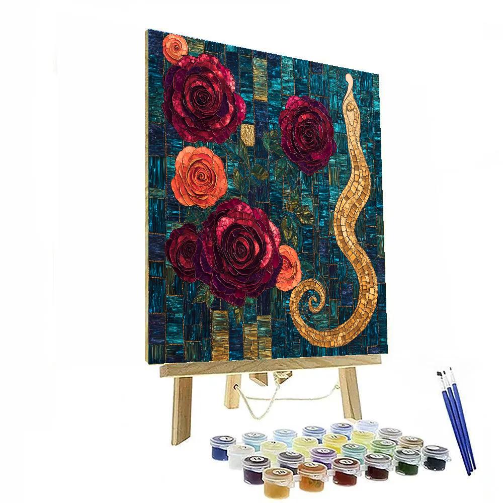Gustav Klimt Inspired Golden Garden Roses paint by number