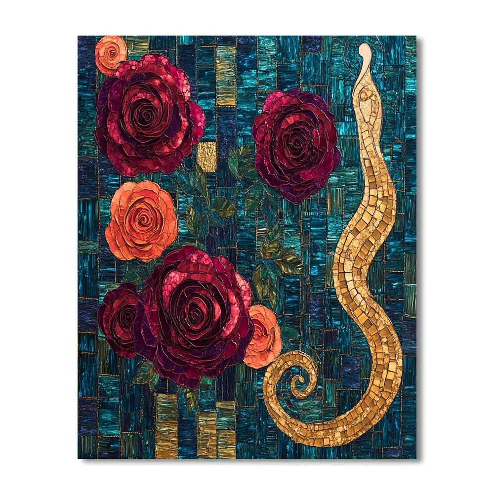 Gustav Klimt Inspired Golden Garden Roses paint by number