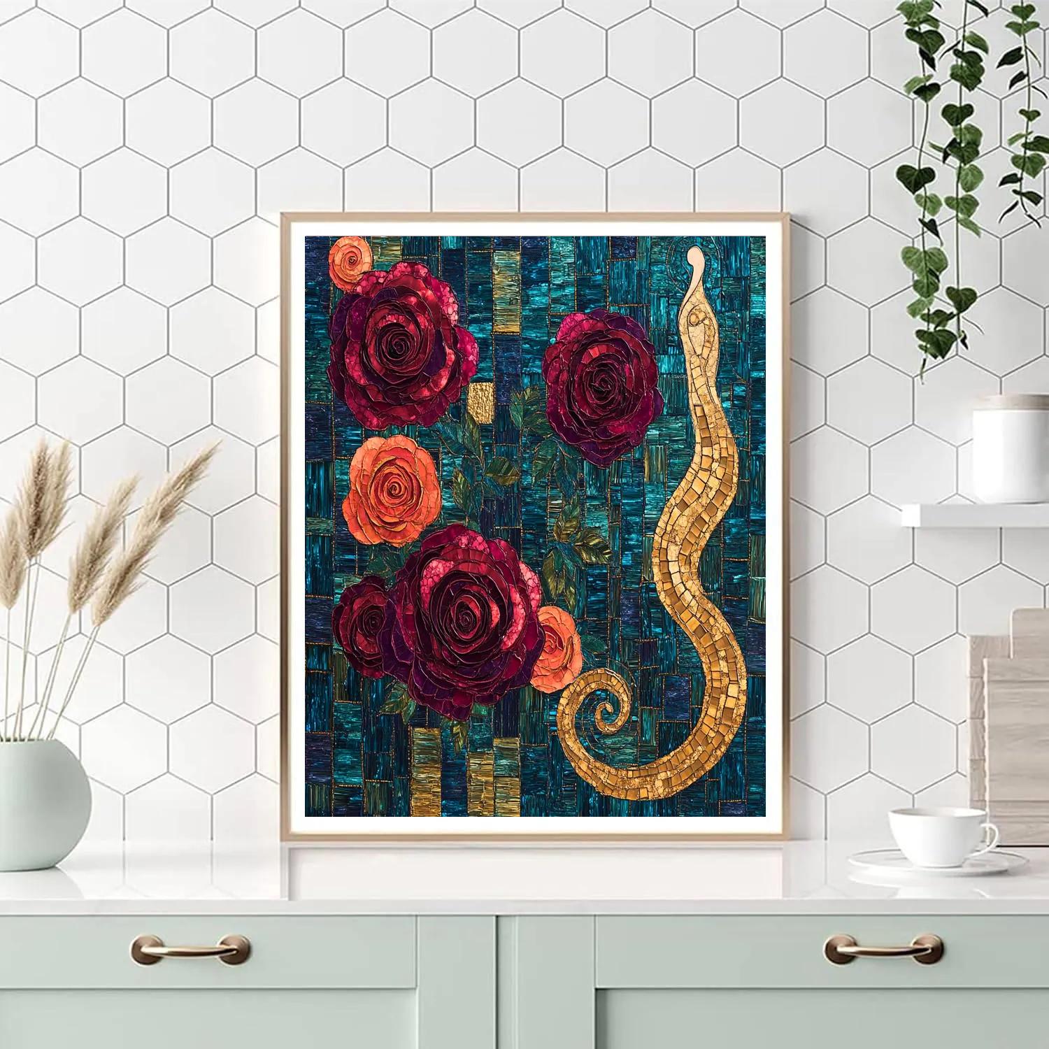 Gustav Klimt Inspired Golden Garden Roses paint by number