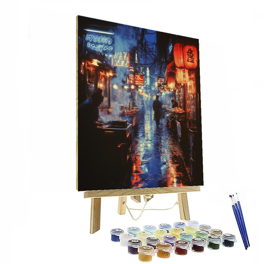 Neon Reflections At Shinjuku Omoide Yokocho Tokyo Japan painting number kit
