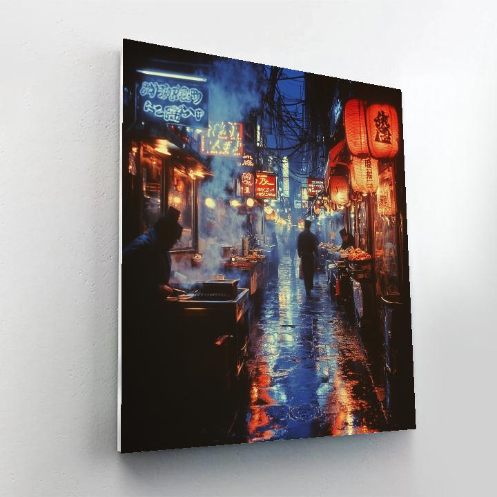 Neon Reflections At Shinjuku Omoide Yokocho Tokyo Japan painting number kit