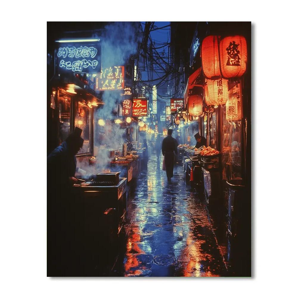 Neon Reflections At Shinjuku Omoide Yokocho Tokyo Japan painting number kit