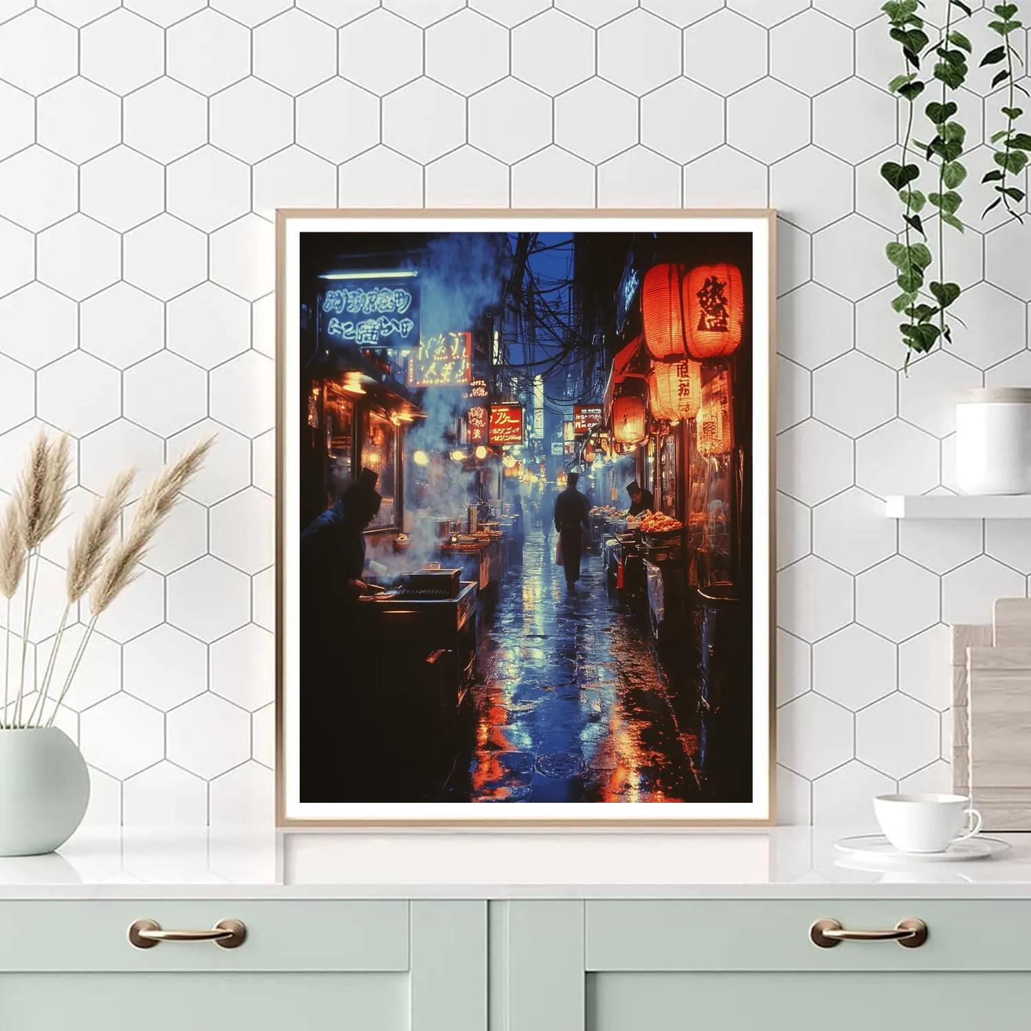 Neon Reflections At Shinjuku Omoide Yokocho Tokyo Japan painting number kit