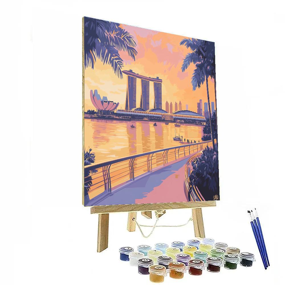 Sunset Curve Of Marina Bay Sands Promenade Singapore Paint by numbers art