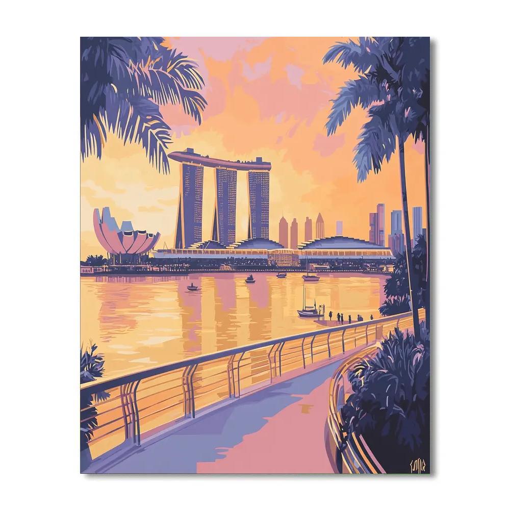 Sunset Curve Of Marina Bay Sands Promenade Singapore Paint by numbers art