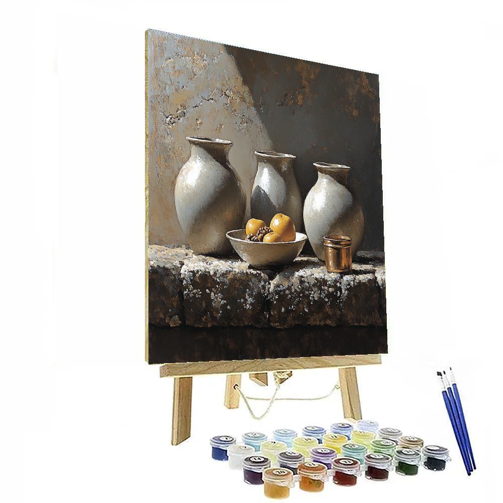 Diego Velázquez Inspired Silvery Dawn Bodegon Of Earthenware And Quince paint by numbers