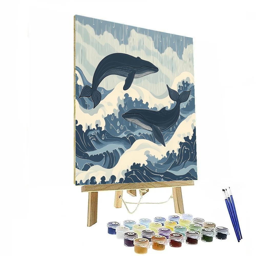 Hokusai Inspired Ocean Storm With Whales paint by numbers