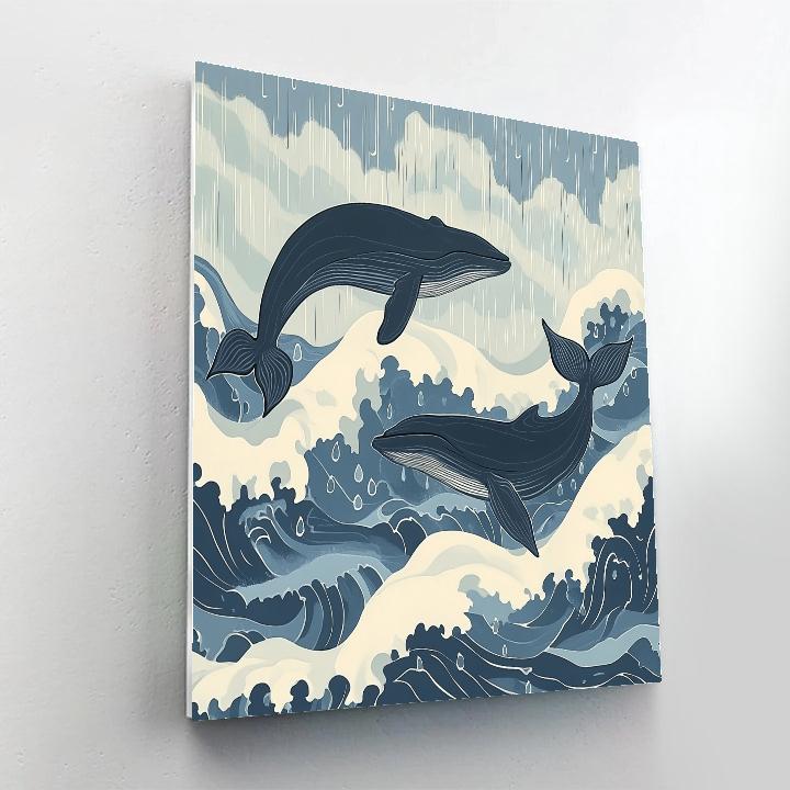Hokusai Inspired Ocean Storm With Whales paint by numbers
