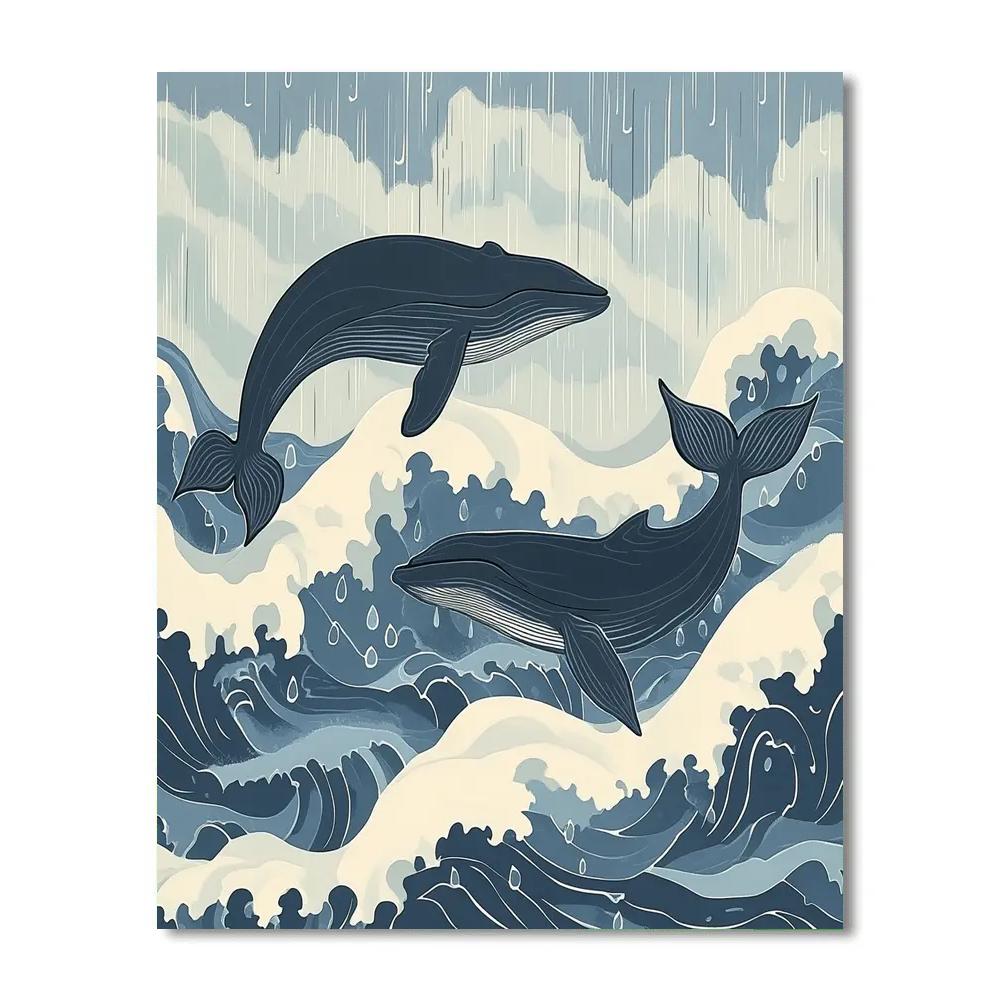 Hokusai Inspired Ocean Storm With Whales paint by numbers
