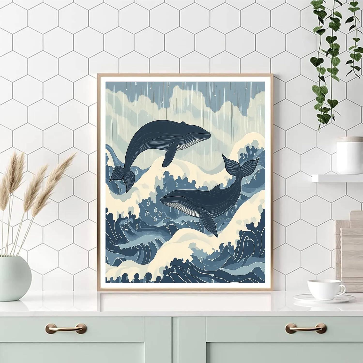Hokusai Inspired Ocean Storm With Whales paint by numbers