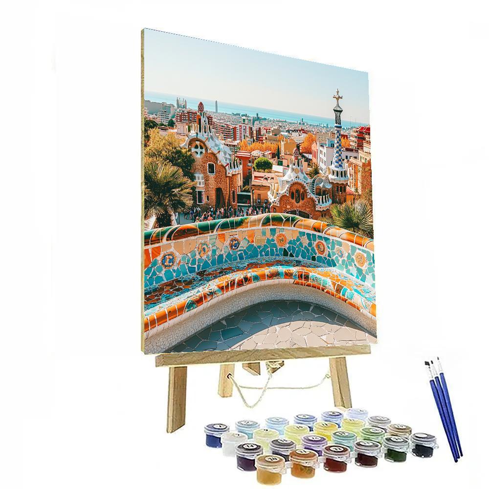 Panoramic View From Park Guell Terrace Barcelona Spain Numbered painting kits