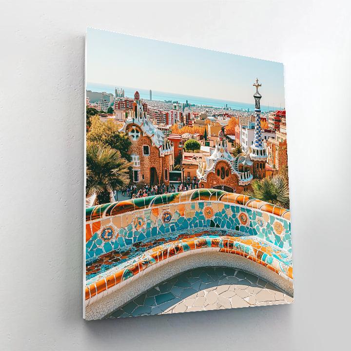 Panoramic View From Park Guell Terrace Barcelona Spain Numbered painting kits