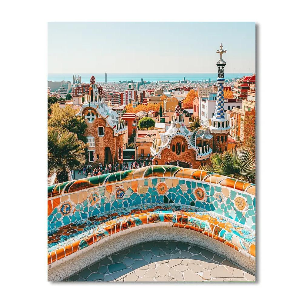 Panoramic View From Park Guell Terrace Barcelona Spain Numbered painting kits