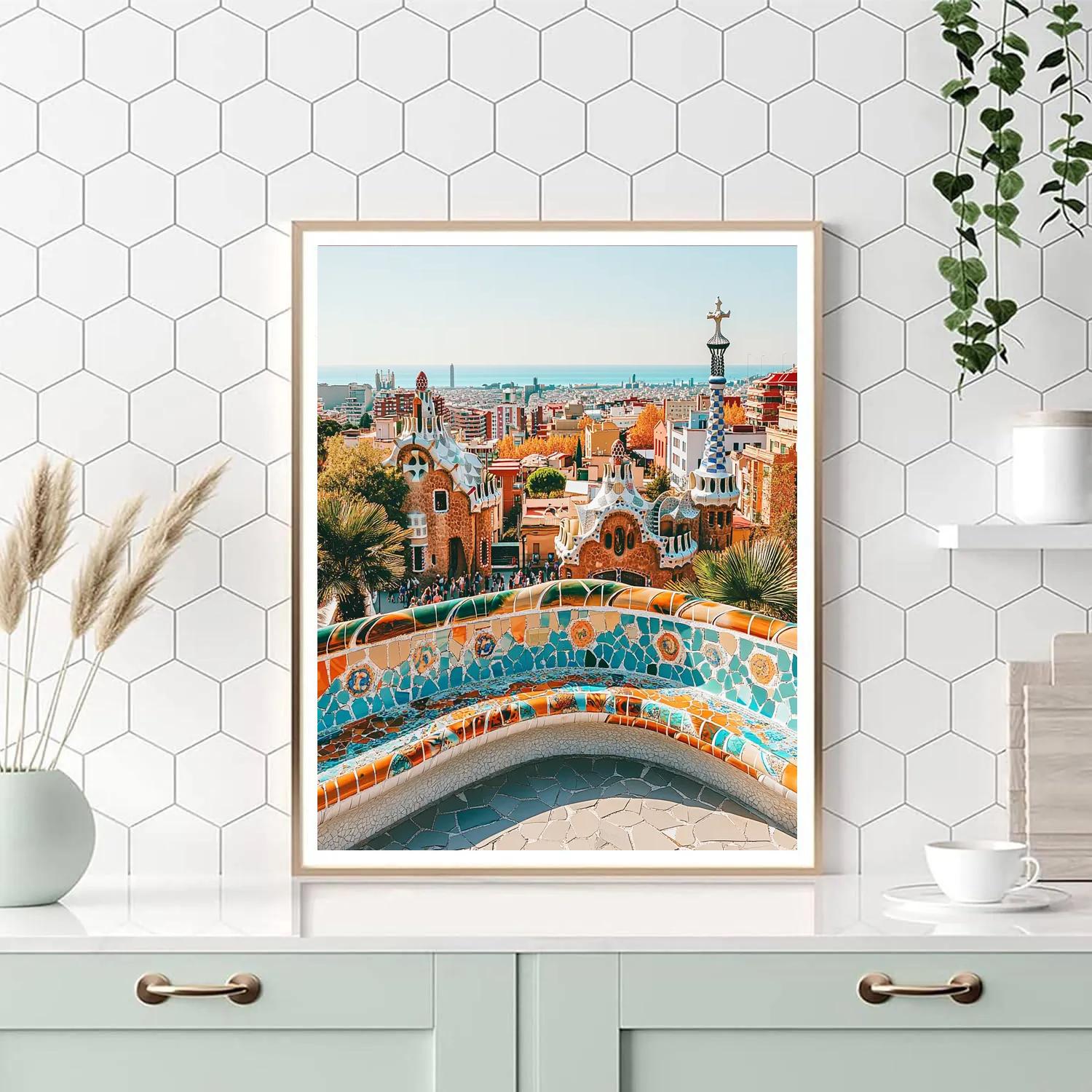 Panoramic View From Park Guell Terrace Barcelona Spain Numbered painting kits