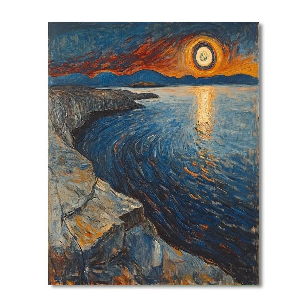 Edvard Munch Inspired Fjord Eclipse Over Trembling Cliffs DIY paint by numbers